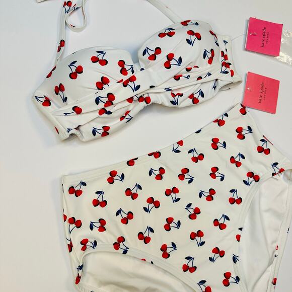 Kate Spade New York Cherry Toss Bandeau Bikini Top and High Waist Bottom - Picture 2 of 10